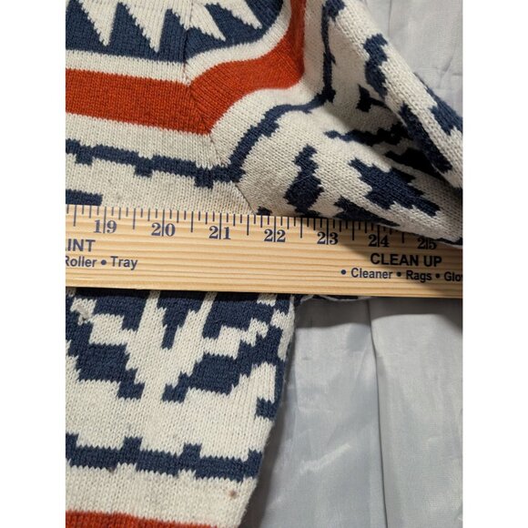 American Eagle Mens Large Rust Orange Aztec Knit Hoodie Sweater Blue White *FLAW - Picture 5 of 7